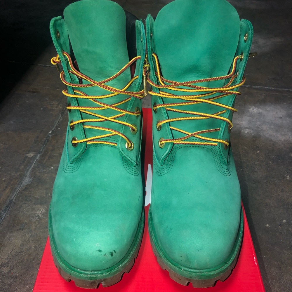 Green Timberlands High Top Boots